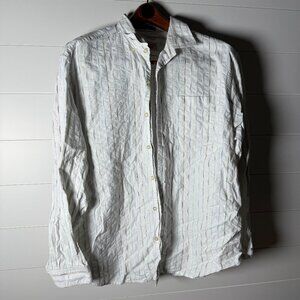 Tommy Bahama Cotton Silk Blend Long Sleeve Button Down White Blue Sear Sucker XL